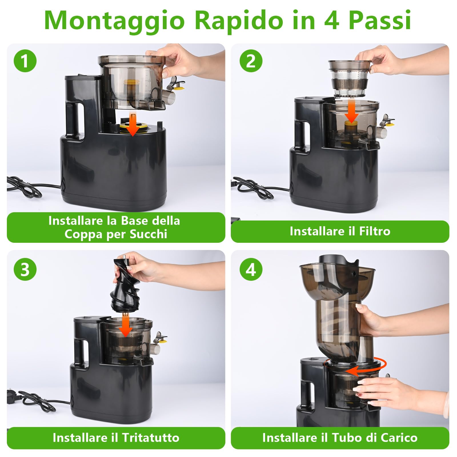 Estrattore Frutta e Verdura,Slow Juicer con Ampio Bocca da 98MM, Spremiagrumi Elettrico Professionale 500W con Funzione di Inversione,Tasso di estrazione fino al 98%, Estrattore di Succo