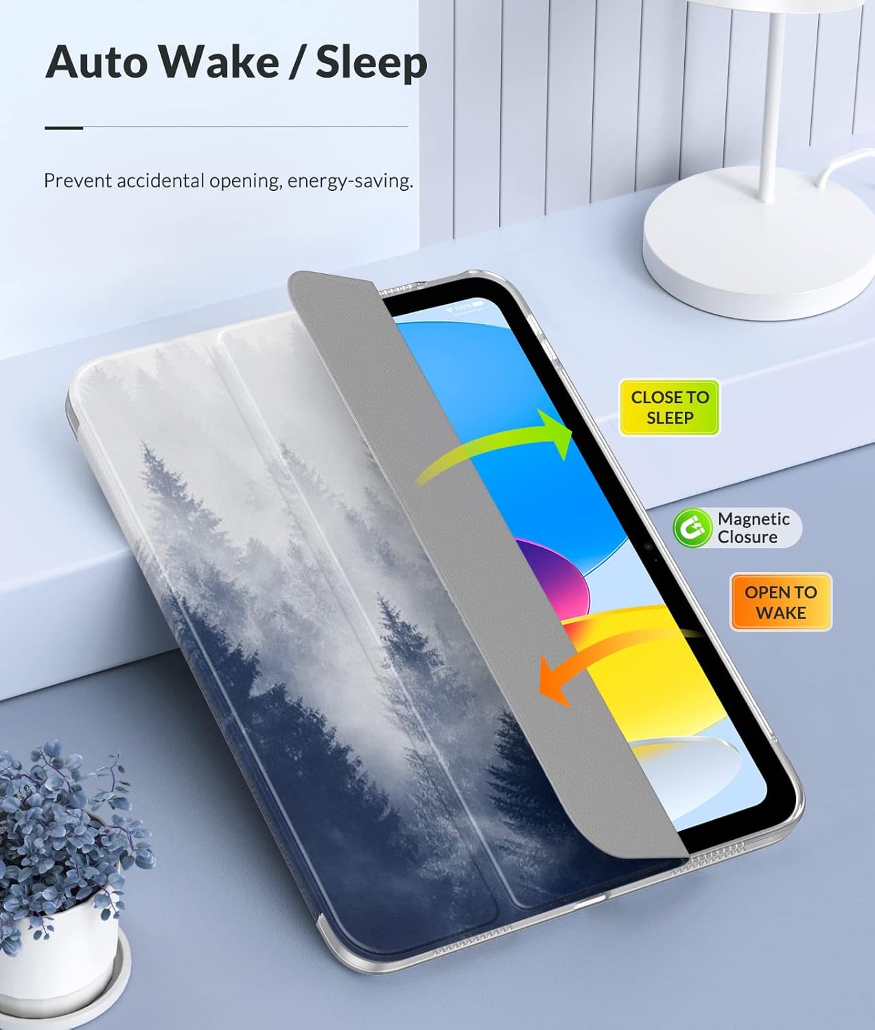 MoKo Case for New iPad (A16) 11th Generation 2025/ 10th Generation 2022, iPad 11 inch/ 10.9 inch Case with Soft TPU Translucent Frosted Back Cover, Auto Wake/Sleep, Support Touch ID, Gray Forest - Image 7