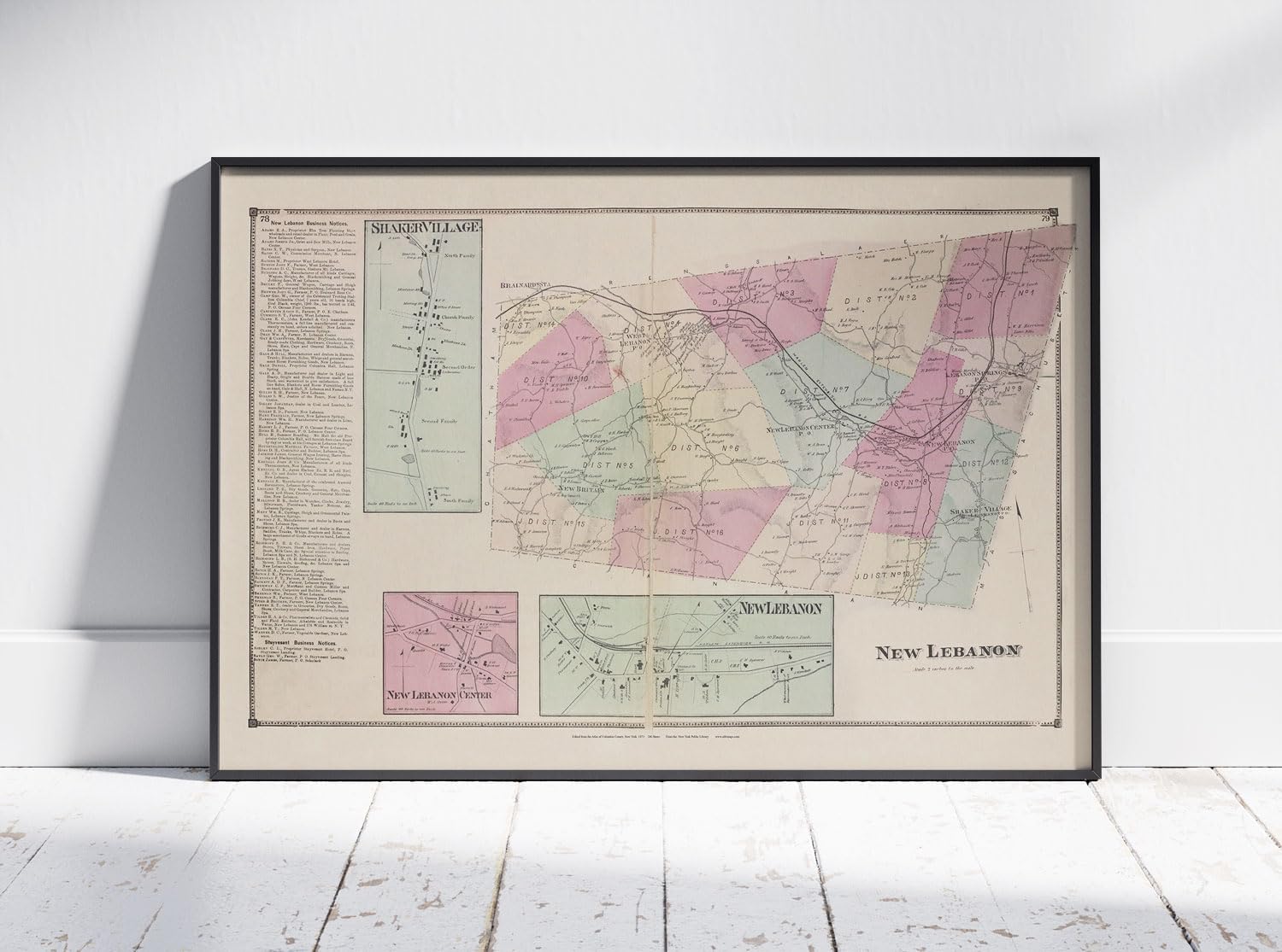 Historical Map Poster of New Lebanon 1873 Center Shaker Village Columbia County Beers York | 11x17 12x18 16x24 24x36 Unframed Print Wall Art | Vintage Antique Rustic Gift | Home Office Decor