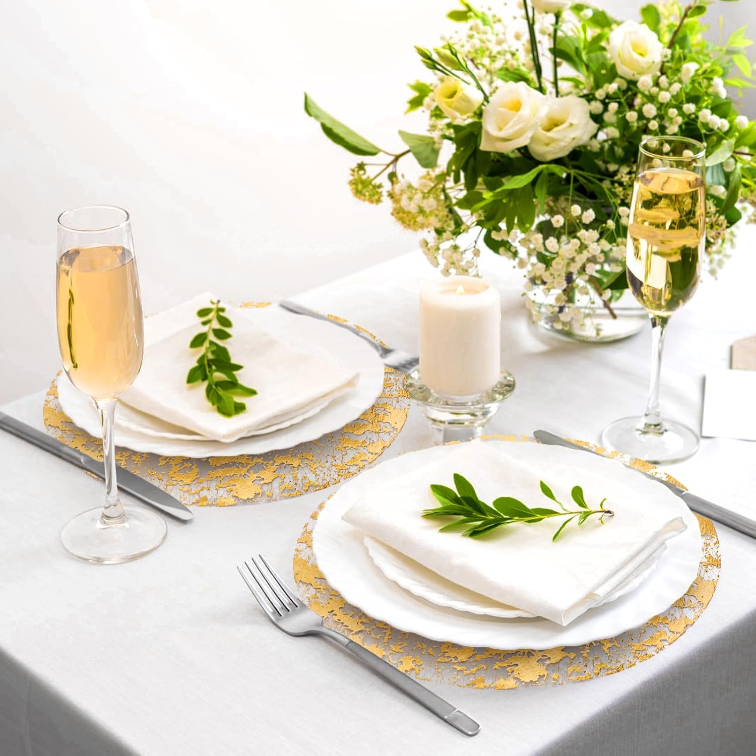 50 Pieces Gold Placemats, 13 Inch Disposable Round Foil Table Mats Bulk, Metallic Mesh Pressed Table Doilies Runners for Home Decor, Dining Table, Birthday Party, Wedding