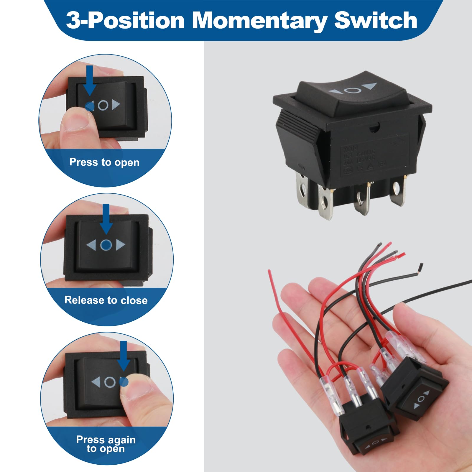 Interrupteur Inverseur 3 Positions 6 Broches - 16A 250V - Pour Moteur DC, Bateau, Camping-car