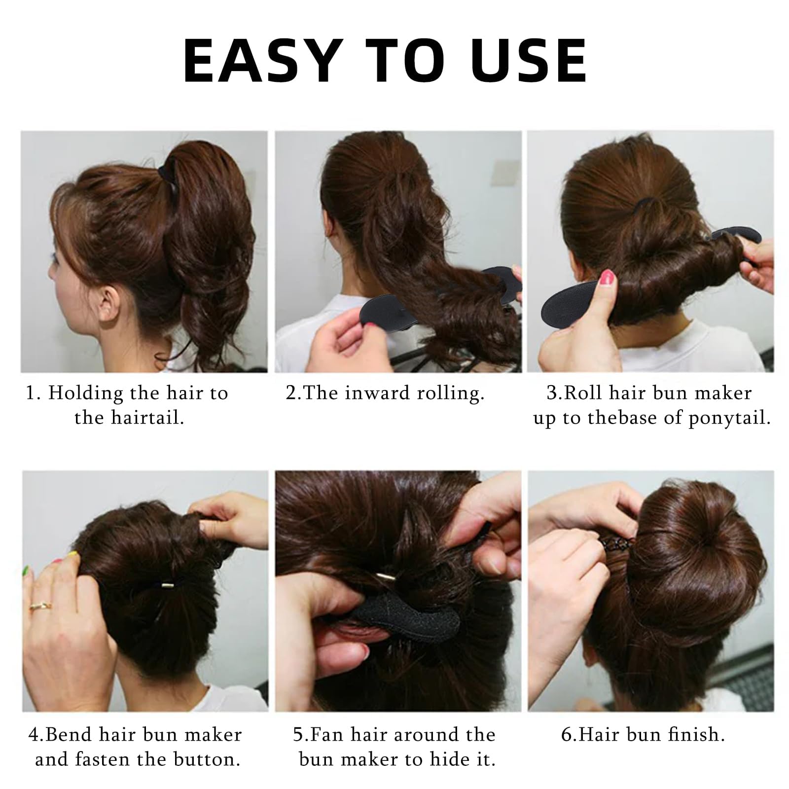 12PCS Black Bun Hair Maker for Long Hair, Soft Foam Sponge Bun for Women Updos, Reusable Ballet Bun Kit for Ballet Bun, Reusable Flexible Hair Bun (3 Large, 4 Small) for Waves Style, Twist Hair Tool - Image 4