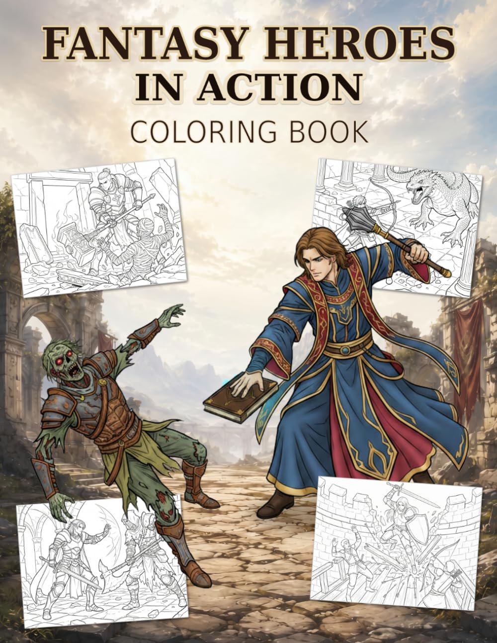 Fantasy Heroes in Action Coloring Book: 40 Dynamic Battle Scenes • 8 Iconic Classes • Single-Sided Pages for Adults & Teens (Fantasy Heroes and Heroines Coloring Books)