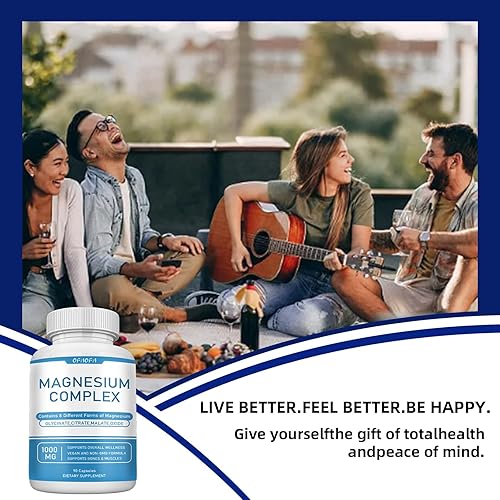 Miniatura 5 de Suplemento de complejo de magnesio 8 elementales de 1000 mg  Fácil absorción para huesos, músculos, energía, vegano, sin OMG, 90 cápsulas