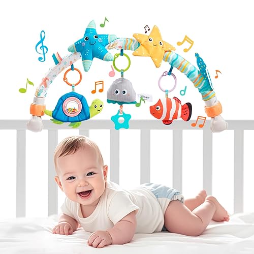 Jollybaby Moisés musical, cochecito de bebé, juguete móvil para bebé de 0 a 6 a 12 meses, juguete colgante de arco con clip con música, juguete