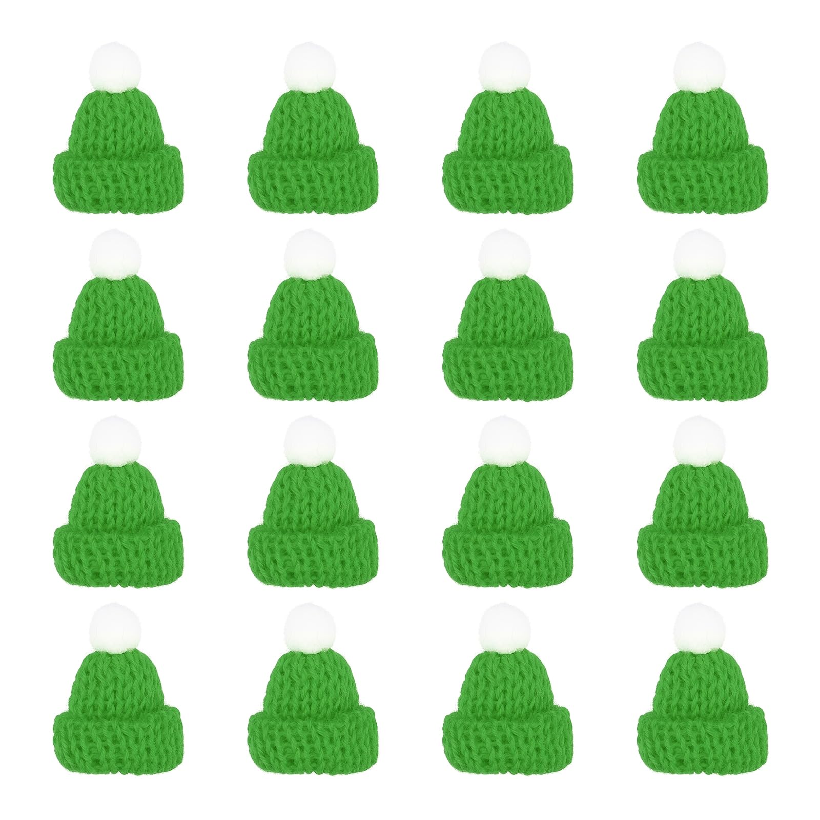 PATIKIL Mini Christmas Knit Hats, 16Pcs Miniature Doll Hat DIY Craft Knitting Decoration for DIY Hair Accessories Art Crafts Festival Tree Ornaments, Fruit Green