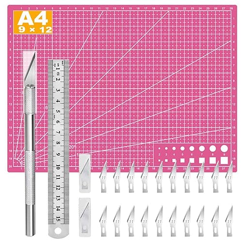 Self Healing Sewing Mat, Exacto Knife Precision Carving Craft Hobby Knife Kit for DIY Art Work Cutting, Hobby, Stencil, Scrapbooking-A4 (Pink) - Pink