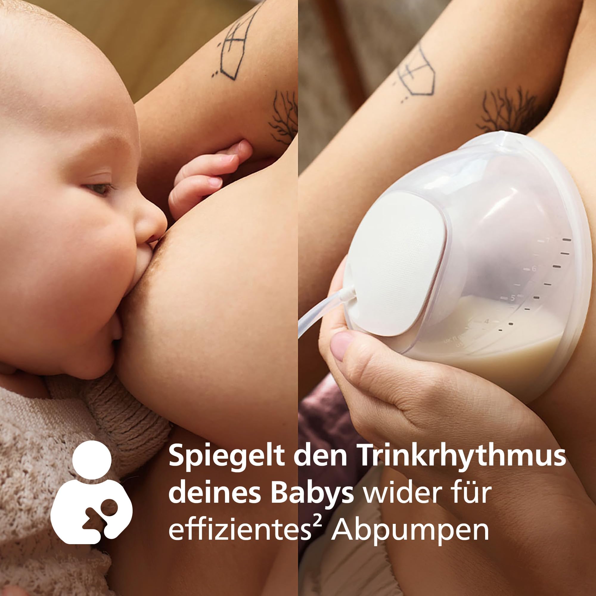 Philips AVENT Hands-free elektronische Einzelmilchpumpe, Motor in Krankenhausqualität, spiegelt den Trinkrhythmus des Babys wider, bis zu 85 Pumpbewegungen pro Minute, leichte Auffangschale, SCF531/11