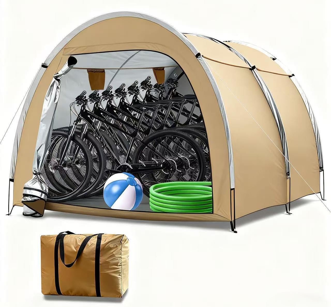 Hwayslon Outdoor Storage Shed, 420D Oxford Fabric, Waterproof, Khaki Color, Used for Yard Furniture, Lawn Mower, Bicycle, Motorcycle Storage, 6.6x6.6x5.8 Feet
