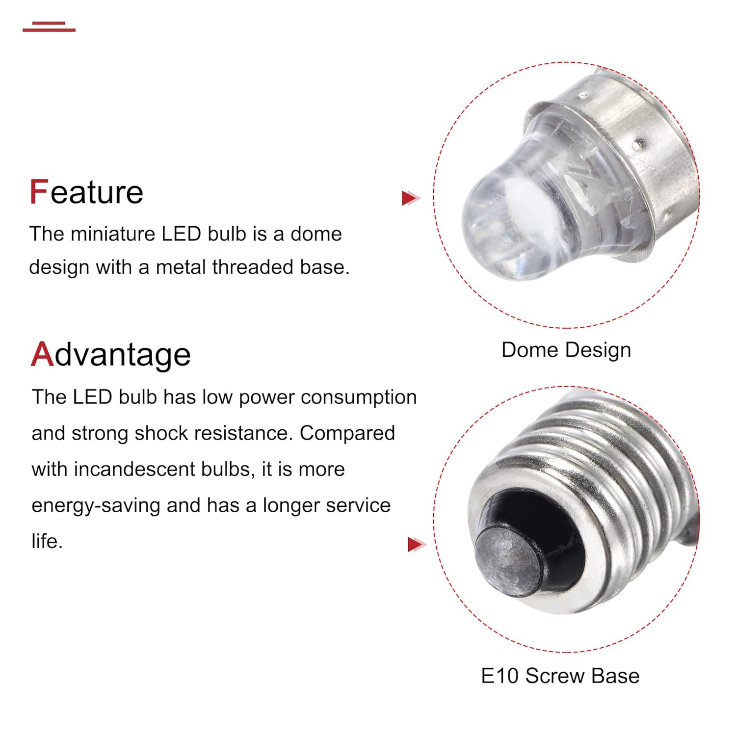 MECCANIXITY E10 Screw Base LED Flashlight Bulbs DC 3V White Light Mini Lamps, Pack of 6