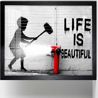 Biufo Banksy Canvas Wall Art Poster Graffiti Print Picture Street Art Decor for Home Bedroom Living Room (10L x 8W, Framed)