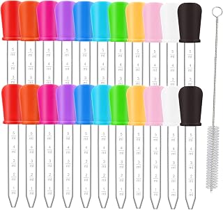 BASIC MODEL 22 Pack Liquid Droppers, 5ml Silicone and Plastic Medicine Eye Dropper with Bulb Tip and Clean Brush for Kids Crafts Candy Mold, 11 Colors
