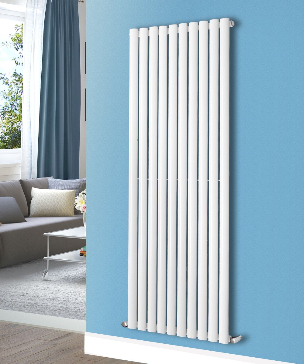 Nrg White 1800X590mm Vertical Oval Column Single Panel Radiator Gloss