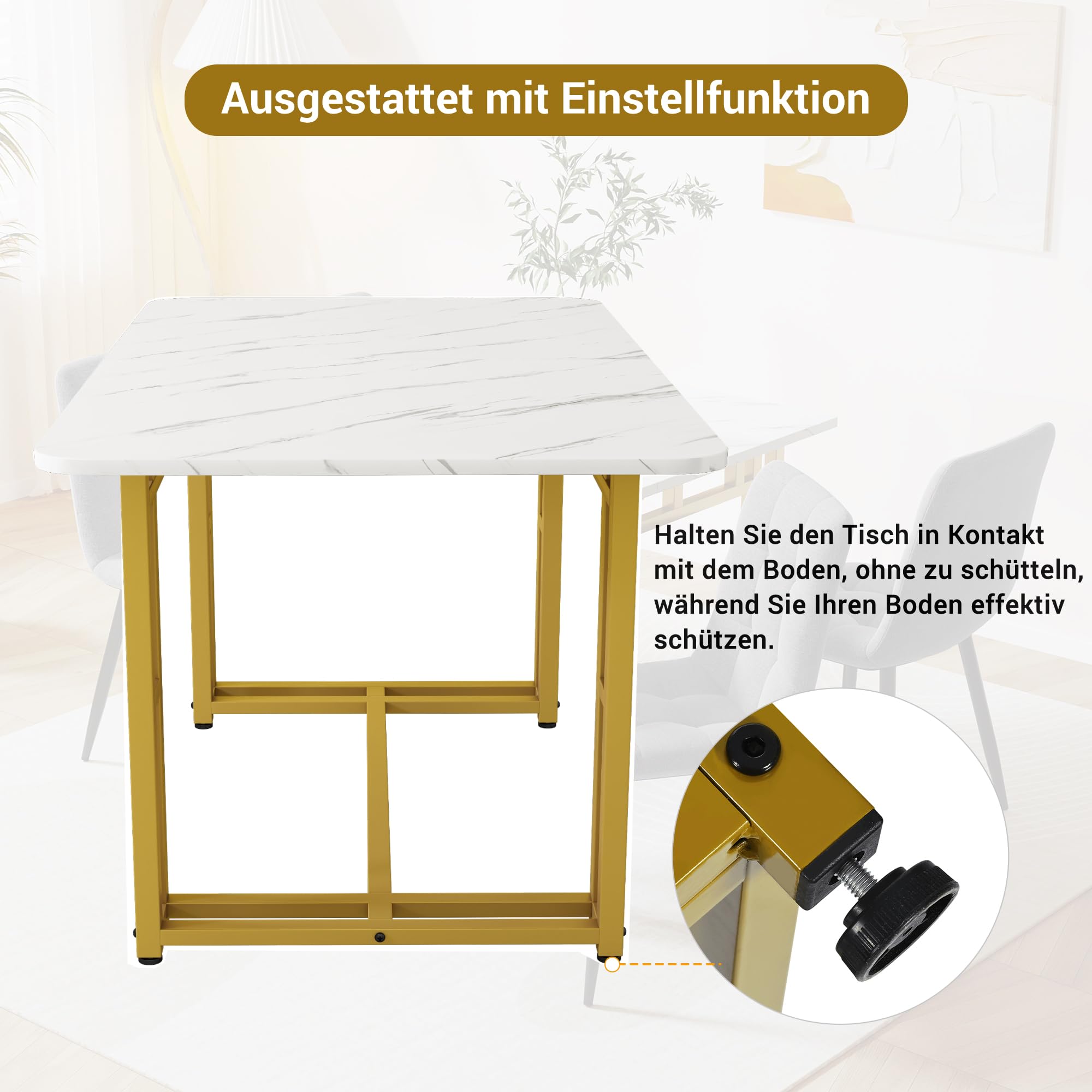 Set de Salle à Manger avec Table à mangers rectangulaire Chaise pour 4 Personnes Tables à Pieds en Fer pour Salon Restaurant Basse Or avec 4 chaises Vertes 120x70 cm