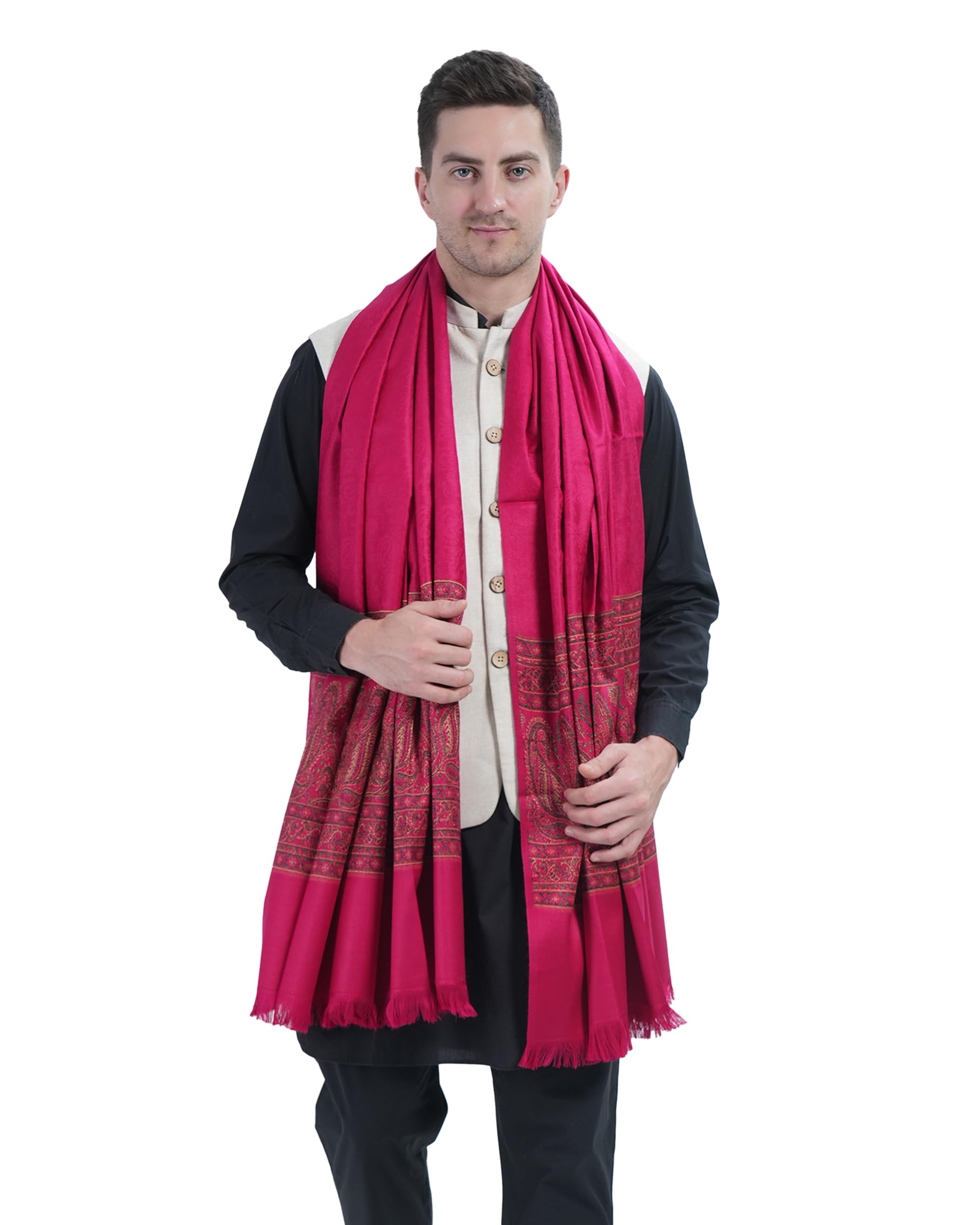 Men's Kashmiri Acro Wool Self Design Border Plain Shawl for Winter-image-23