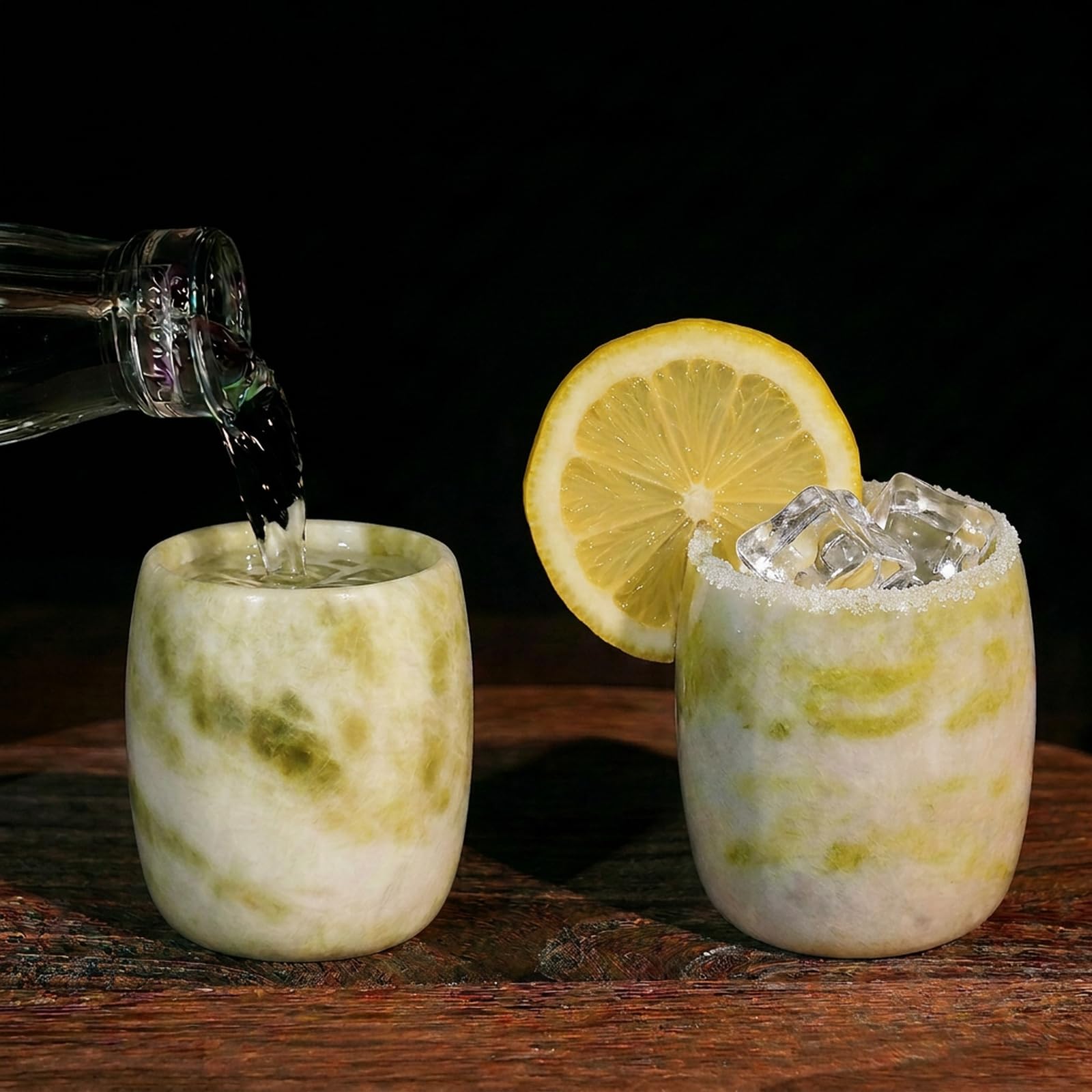 Xarizon Natural Jade Shot Glasses Set of 2, Drum Shape, 1.8oz Sake Cups