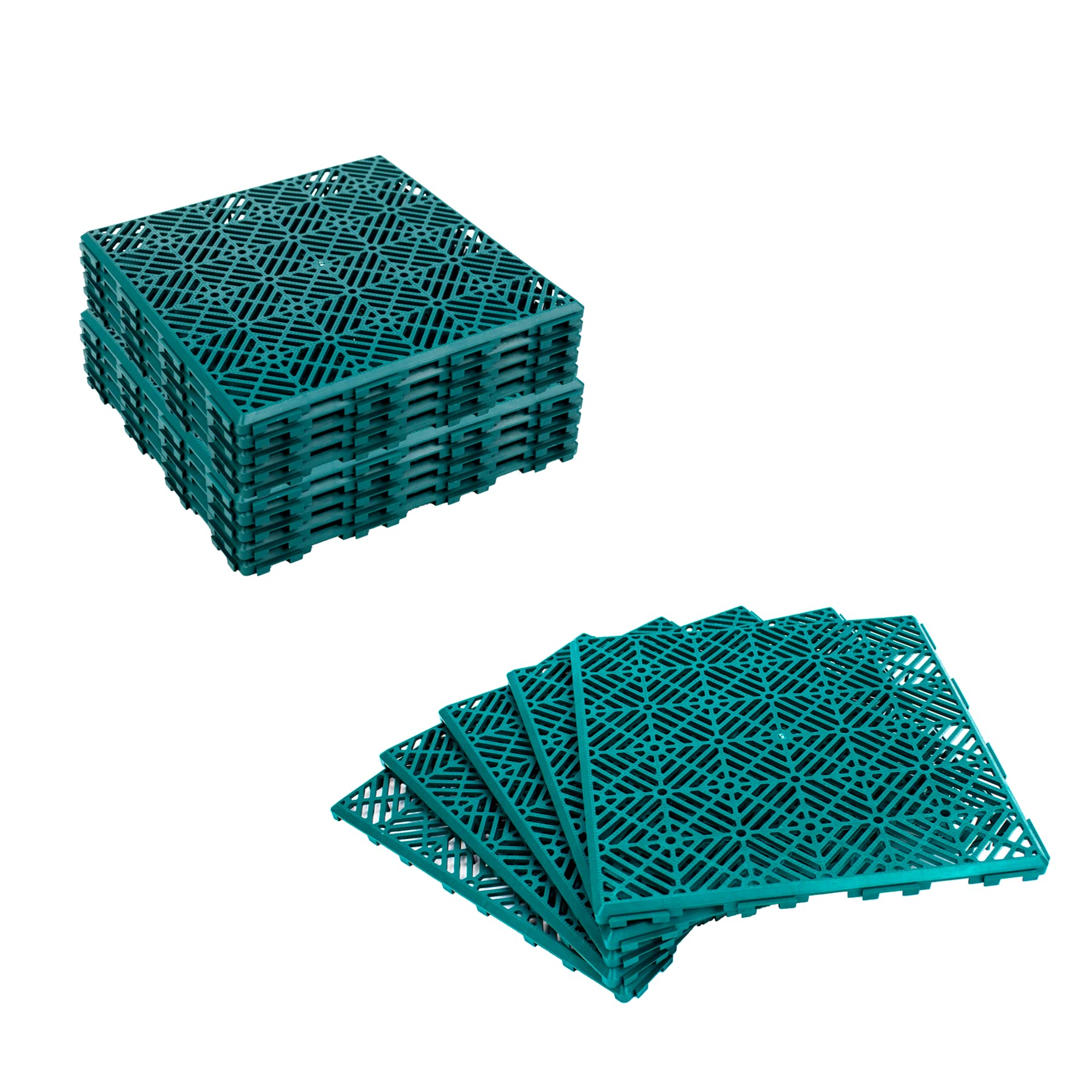 KCT 3 Pack - Green Garden Non Slip Interlocking Path Tiles - 15 Pieces Total Weatherproof Decking Boards
