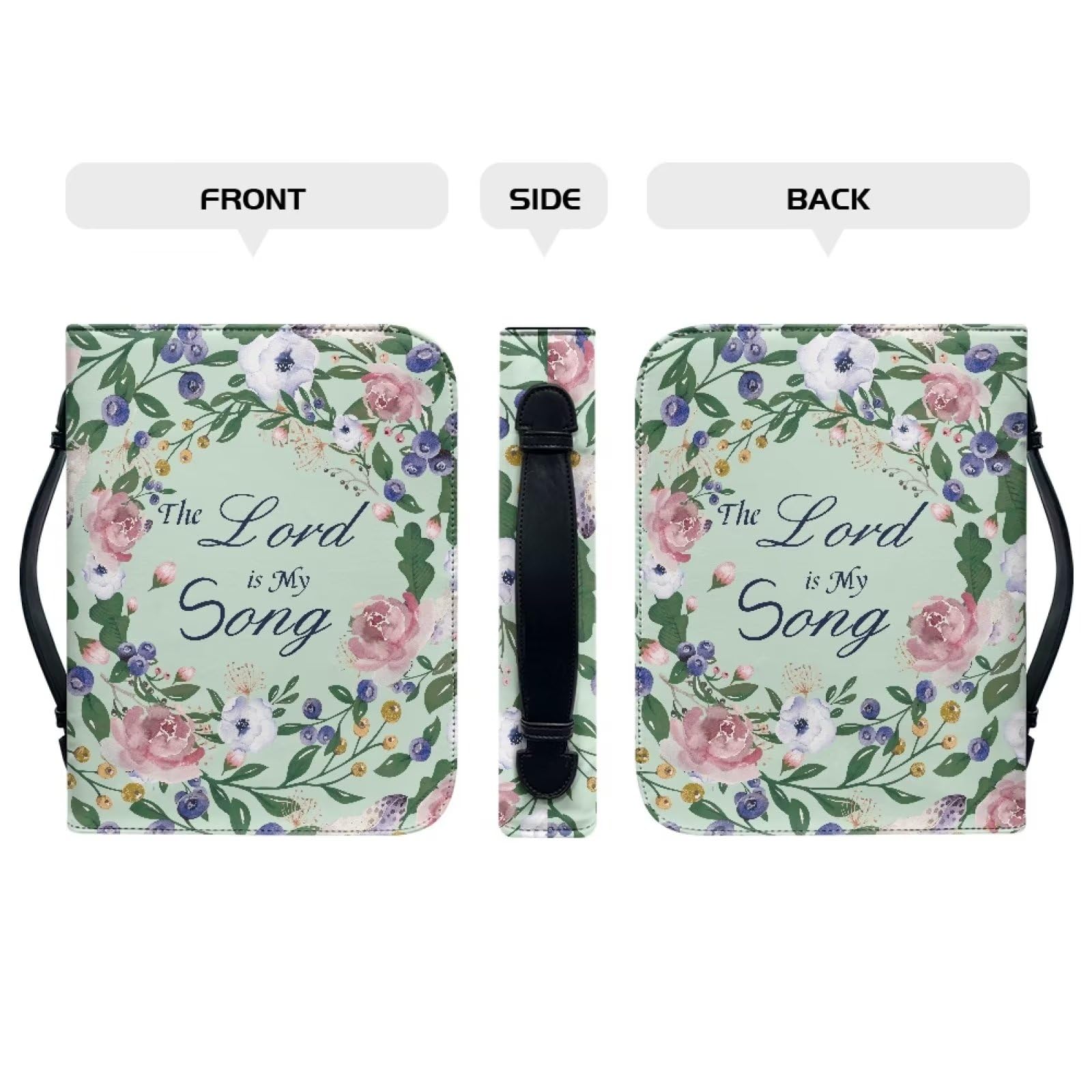 Xoenoiee Fundas para Biblia con patrón floral verde para niños, funda para la Biblia, The Lord is My Song, bolsas con bolsillos de almacenamiento, ranuras para bolígrafos para hombres y mujeres, L
