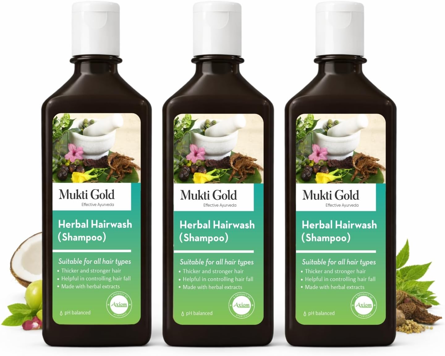 - Mukti Gold Herbal Shampoo for Hair Fall & Growth |Ayurvedic Herbs Growth Formula with 15 herbs| Sulphate & Paraben Free | Damage Repair | For Men & Women | 400ml (Pack of 3)