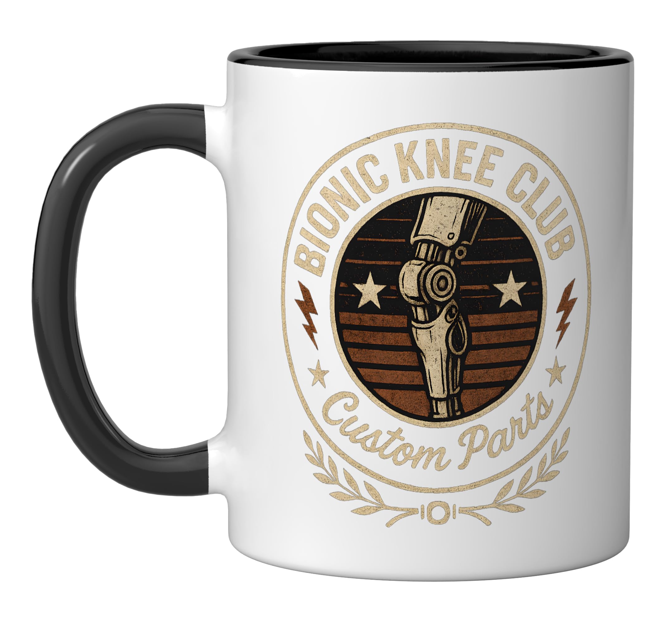 Bionic Knee Club Custom Parts Ceramic Mug, Black/White