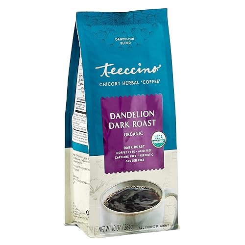 Teeccino Café Alternativo diente de león tostado oscuro Desintoxicación deliciosamente con café de hierbas de diente de león que es prebiótico sin