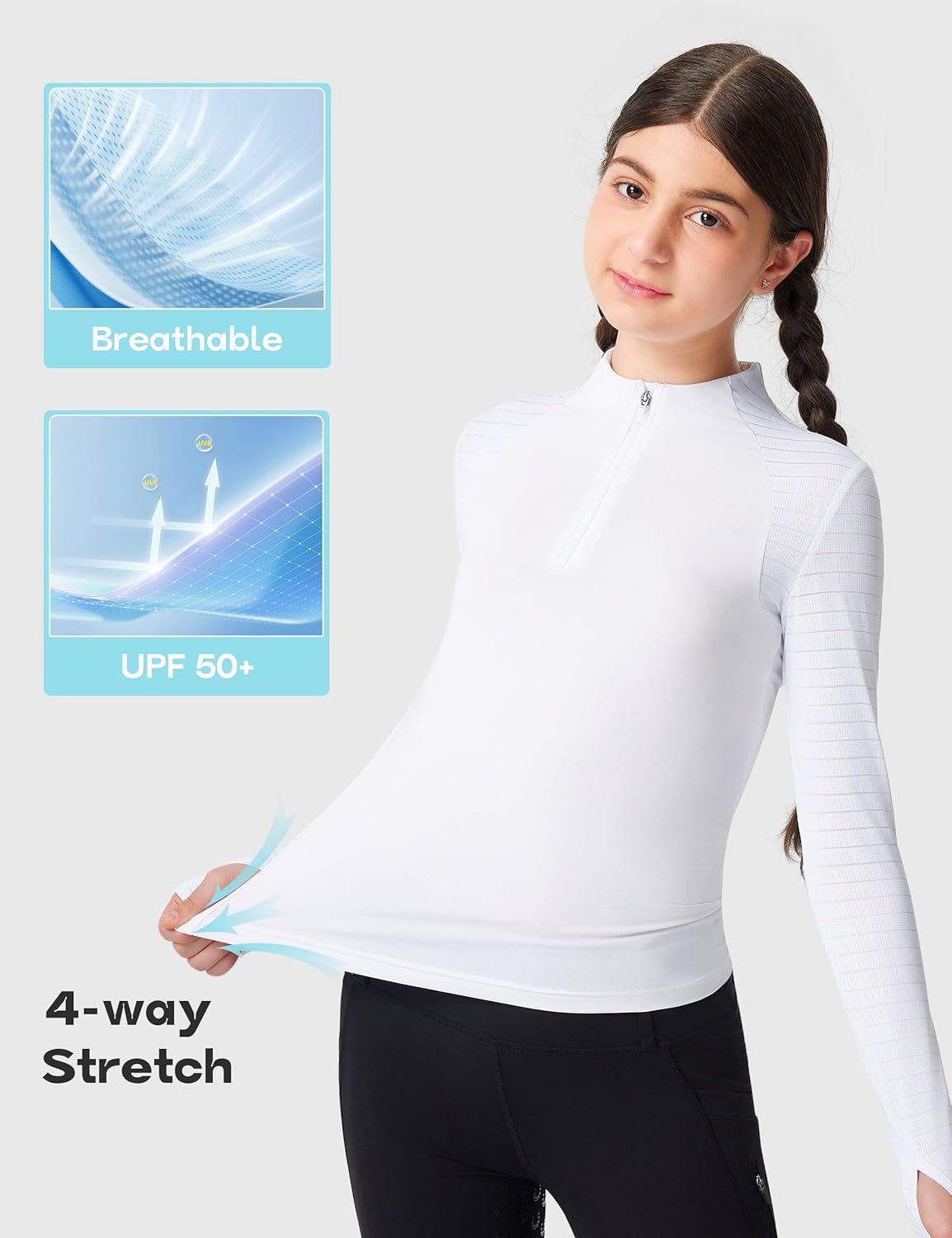 FitsT4 Sports Girls Long Sleeve Equestrian Shirt Summer Horse Riding Shirts Half Zip Horseback Show Shirt Athletic Tops - Image 5