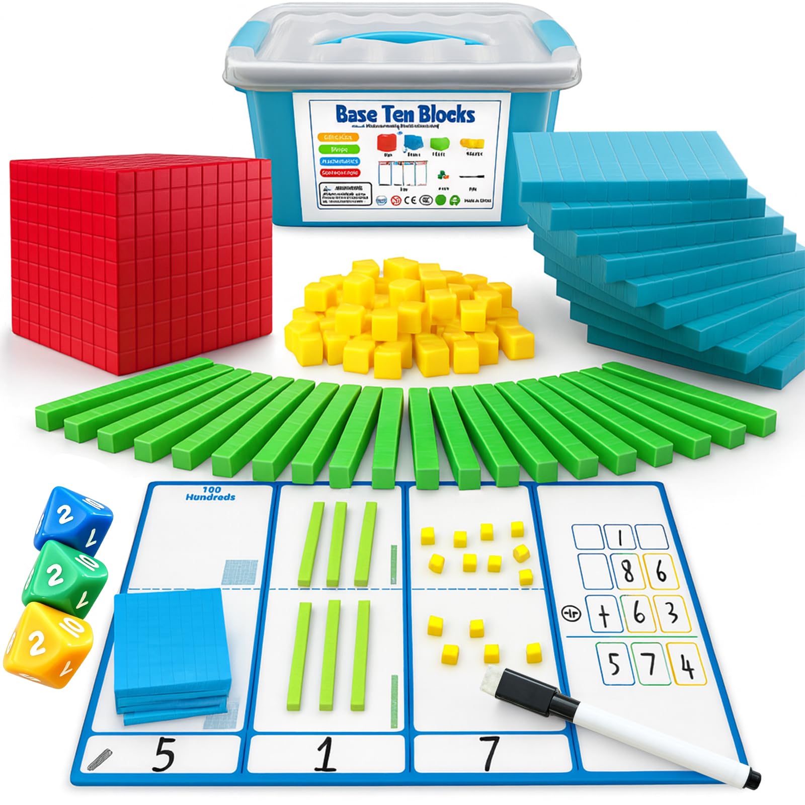 Photo 1 of [MISSING PARTS] JUGGPENG Base Ten Blocks Math Kit (137 Pcs)