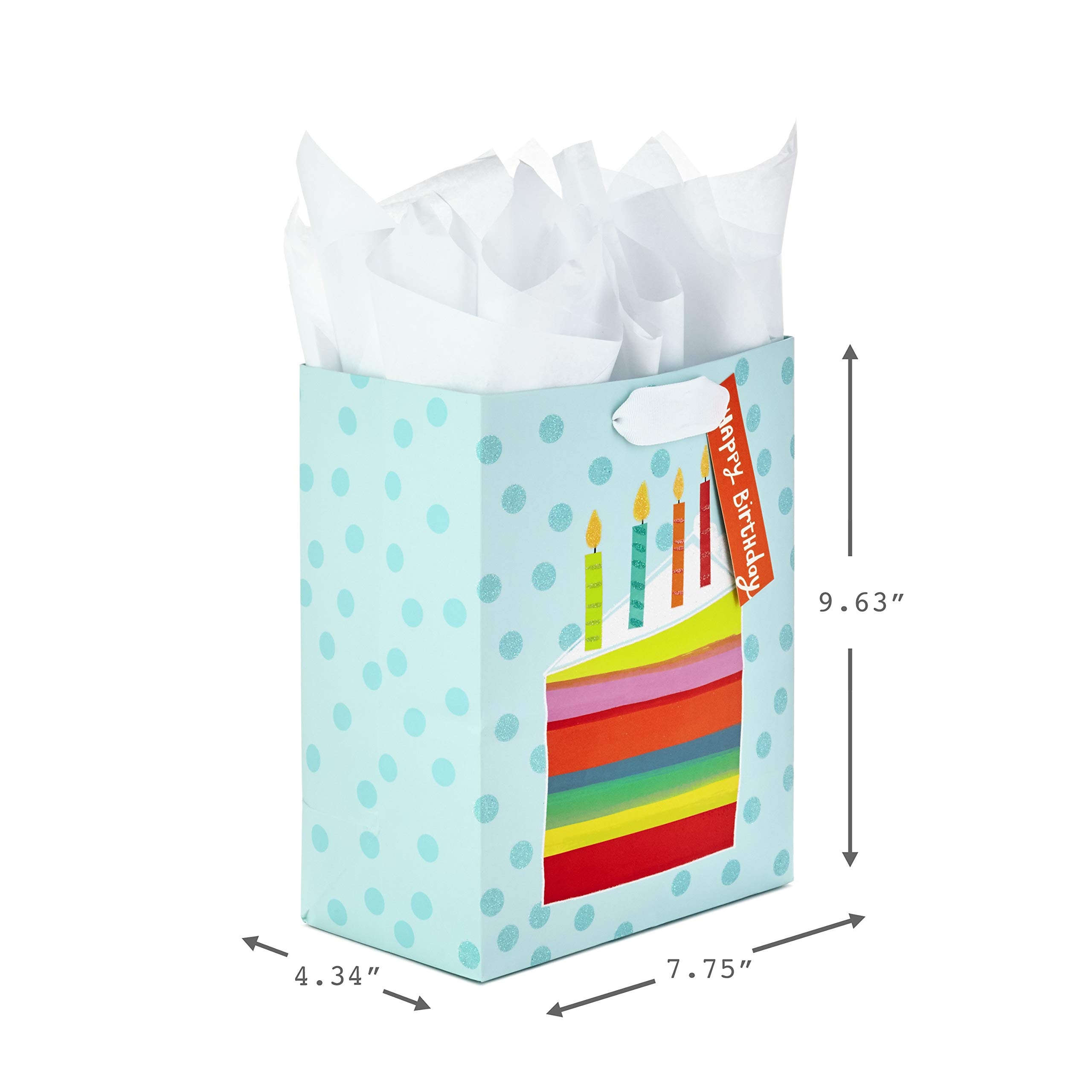 Hallmark 9" Medium Gift Bag with Tissue Paper (Rainbow Cake Slice) for Birthdays