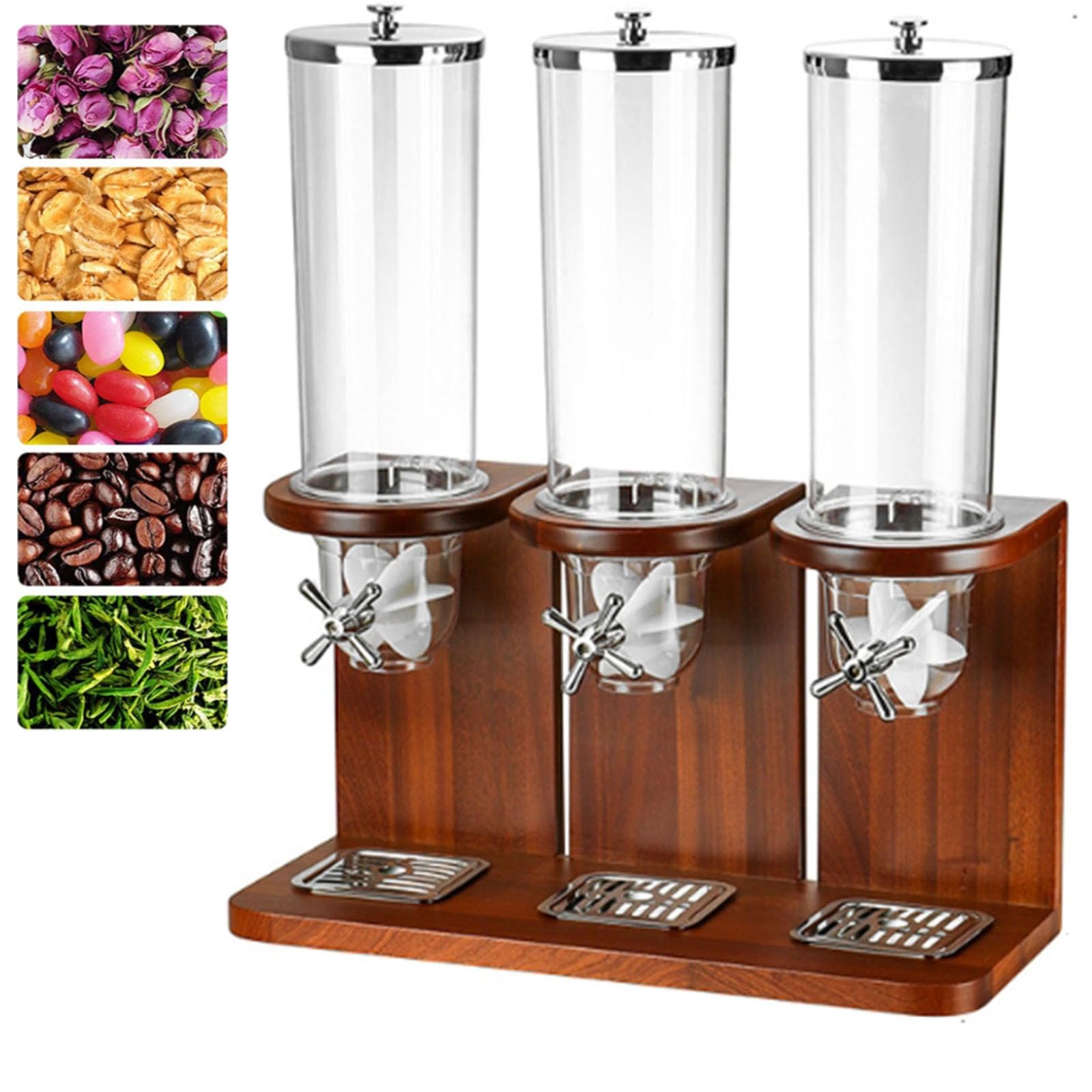 Distributeur de céréales en Bambou 3.5L-10.5L PC Chargeuse de Grain avec Base en Bois de hêtre, Stockage de Nourriture hermété pour Les Noix de Riz, récipient à collations sèches Facile à Verser