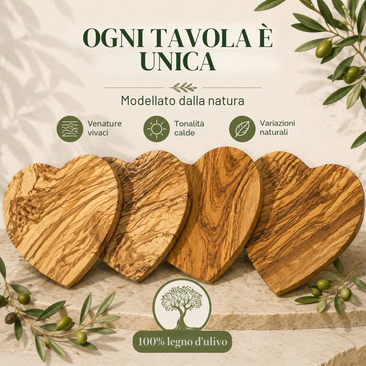 Tagliere personalizzato a forma di cuore, in legno d'ulivo rustico, con incisione come regalo personalizzato per matrimonio