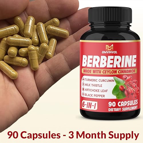 Miniatura 3 de Berberina, canela de Ceilán, cúrcuma, cardo mariano, alcachofa, pimienta negra, 90 cápsulas para digestión, inmunidad suministro de 3 meses