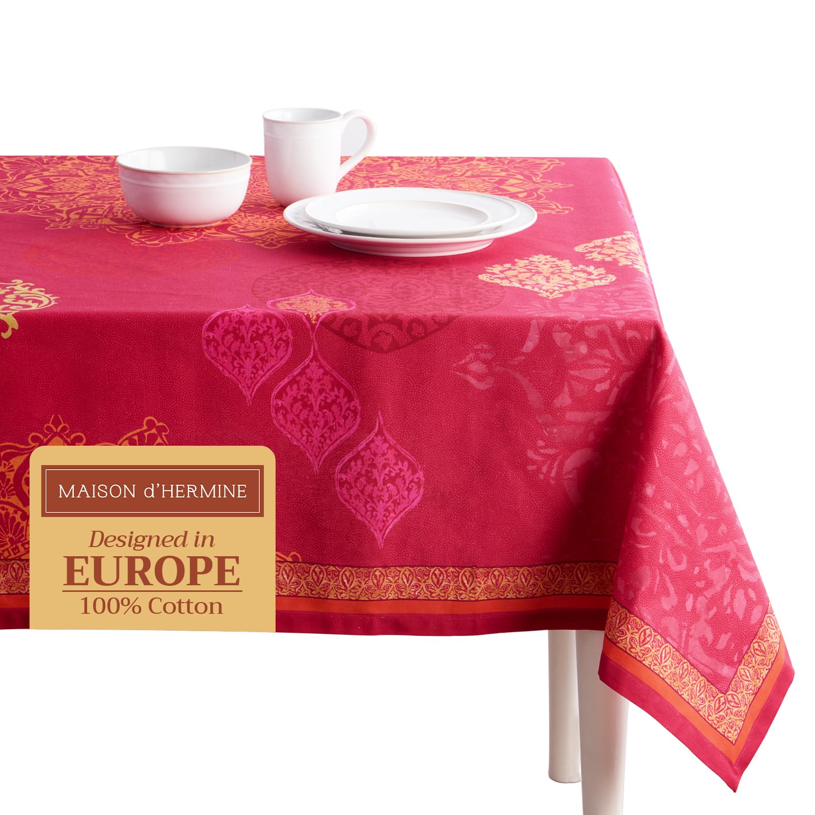 Maison d' Hermine Table Cloth Rectangle Table 100% Cotton 180 cm x 140 cm Tablecloth Reusable Everyday Use for Christmas Decorations Dining Farmhouse Home Party Festive (Versailles)