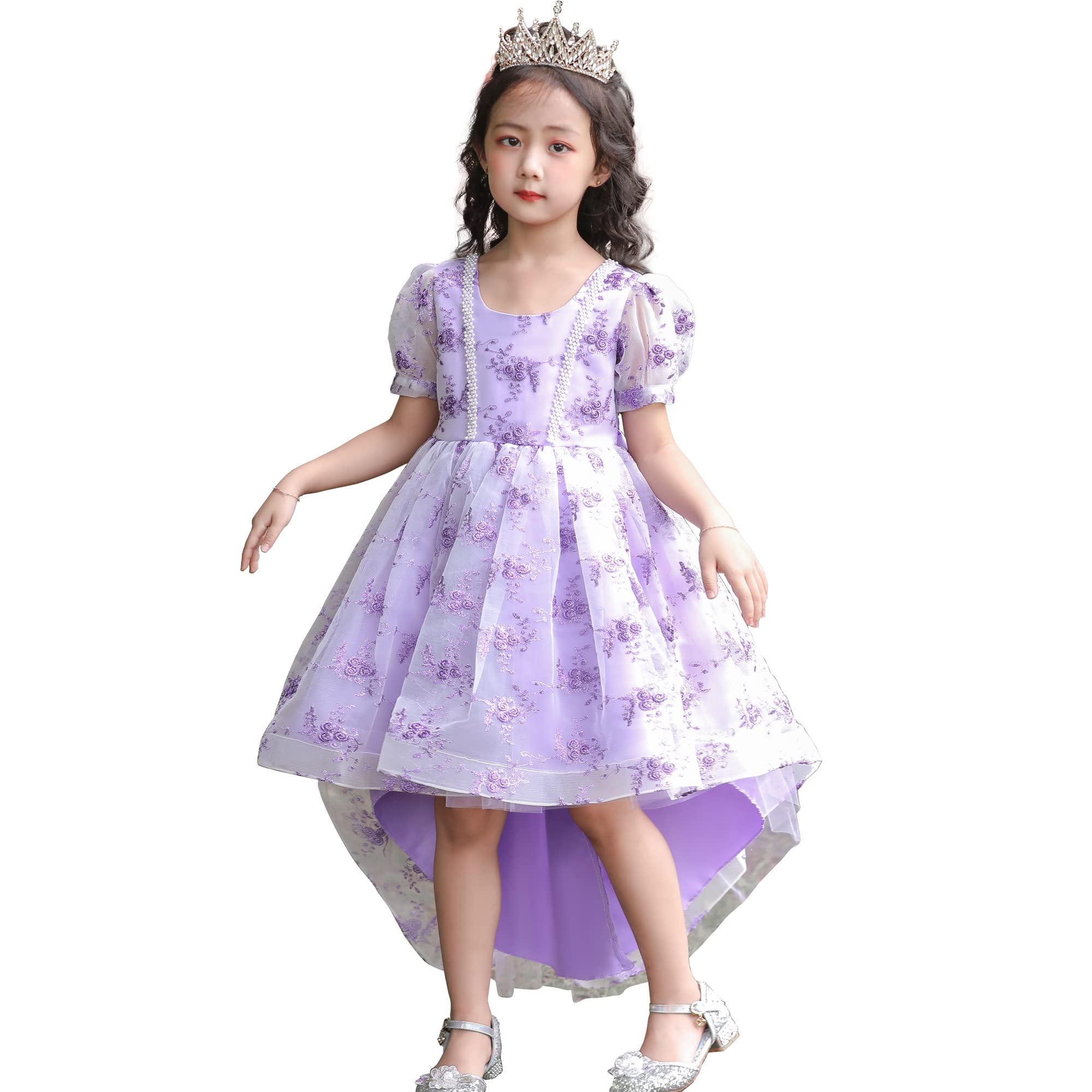 Robe de princesse brodée violette haut de gamme avec traîne de fleurs - 7