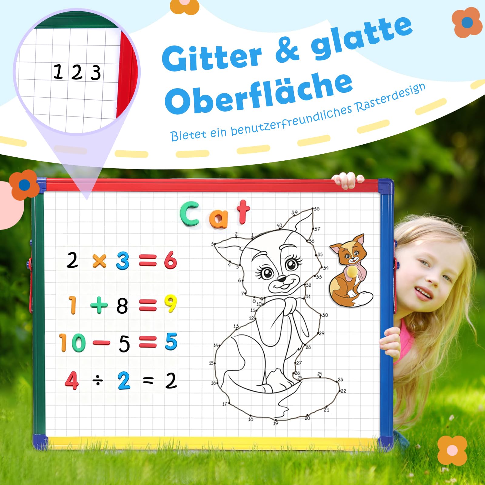 SwanSea Whiteboard Magnetisch 60x45cm, Schreibtisch Magnettafel mit Stiften, Doppelseitig, Tragbar, Zusammenklappbar, Magnet Whiteboard für Kinder, Studenten, Schulbedarf