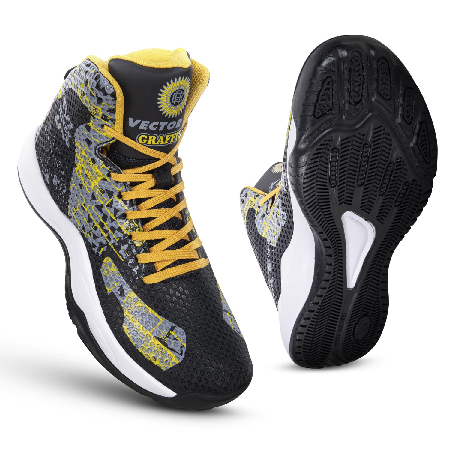 Graffiti 3D Texture TPU Fusing|Eva Phylon Rubber Sole Stylish & Comfortable High Ankle Court Shoe Best for Squash Table Tennis Volleyball Indoor & Outdoor Sports Lace Up Sneakers for Men-image-2