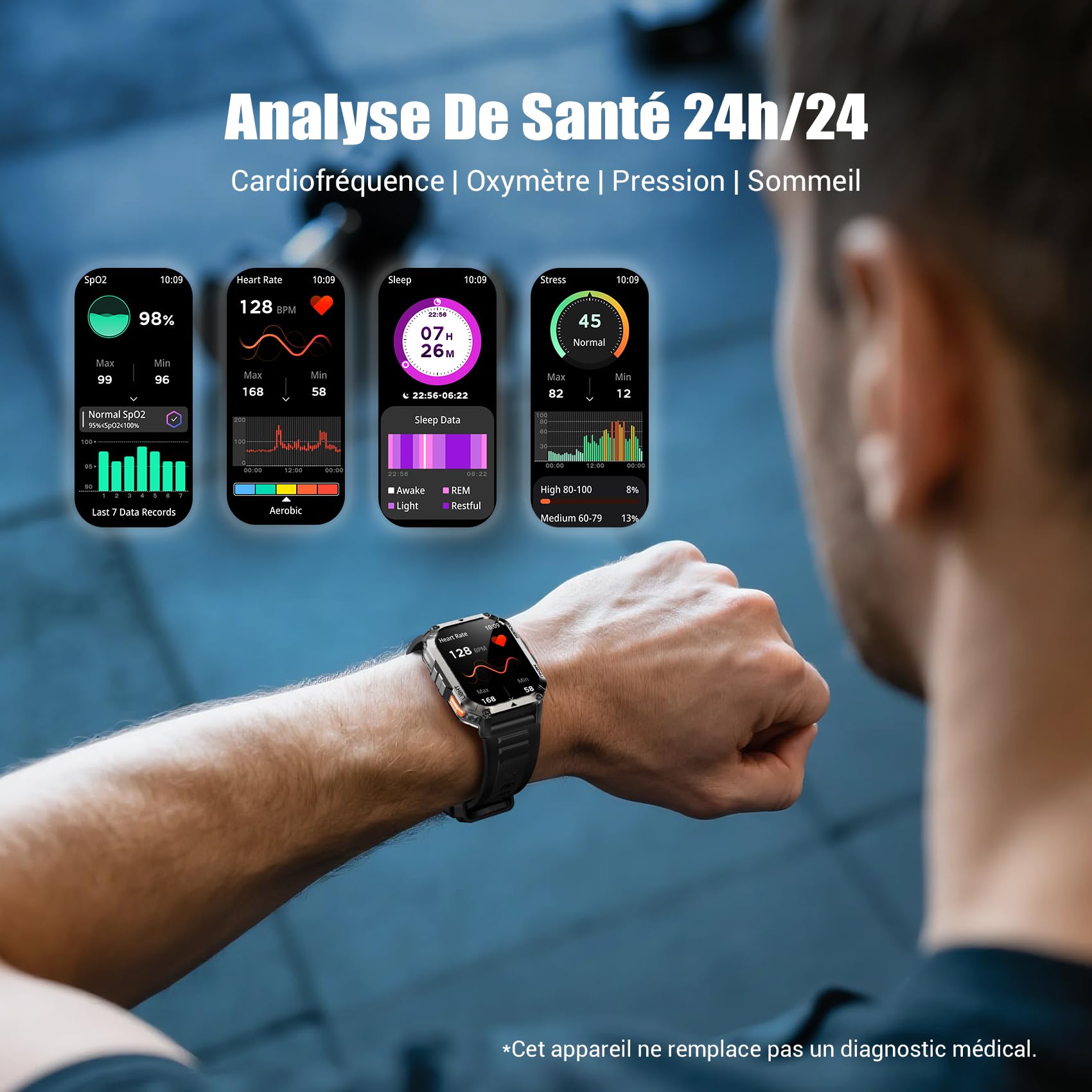 IOWODO Montre Connectée Homme 2026 | Écran 2,01" Autonomie 100 Jours | Lampe Torche LED Boussole | 100+ Modes Sportifs | Indice Protection IP68 Conformité aux Normes Militaires