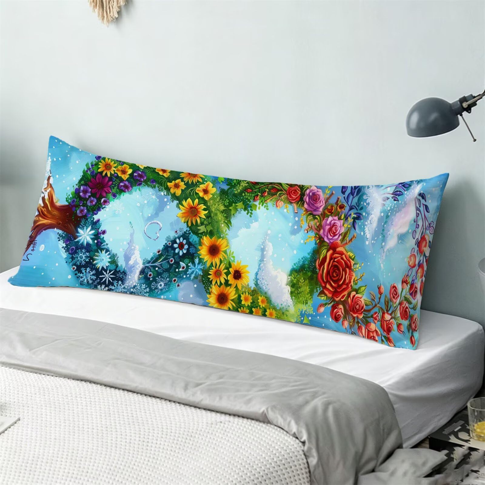 Funda de Almohada 60 x 180 cm Azul Protector Almohada 180 cm con Cremallera Invisible, Lino Durable y Transpirable Pillow Case Largas Árbol Impresión a Doble Cara para Cama, Sofá y Dormitorio dg-460