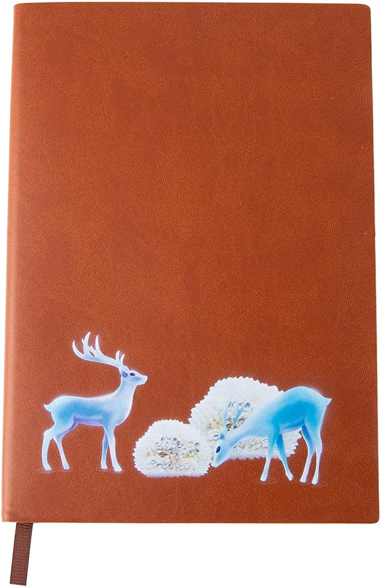 A5 Lined Wide Ruled Notebooks Deer Journals - 180° Lay Flat Thick Paper Leatherette Writing Notebook Personal Diary 200 Pages(Brown)