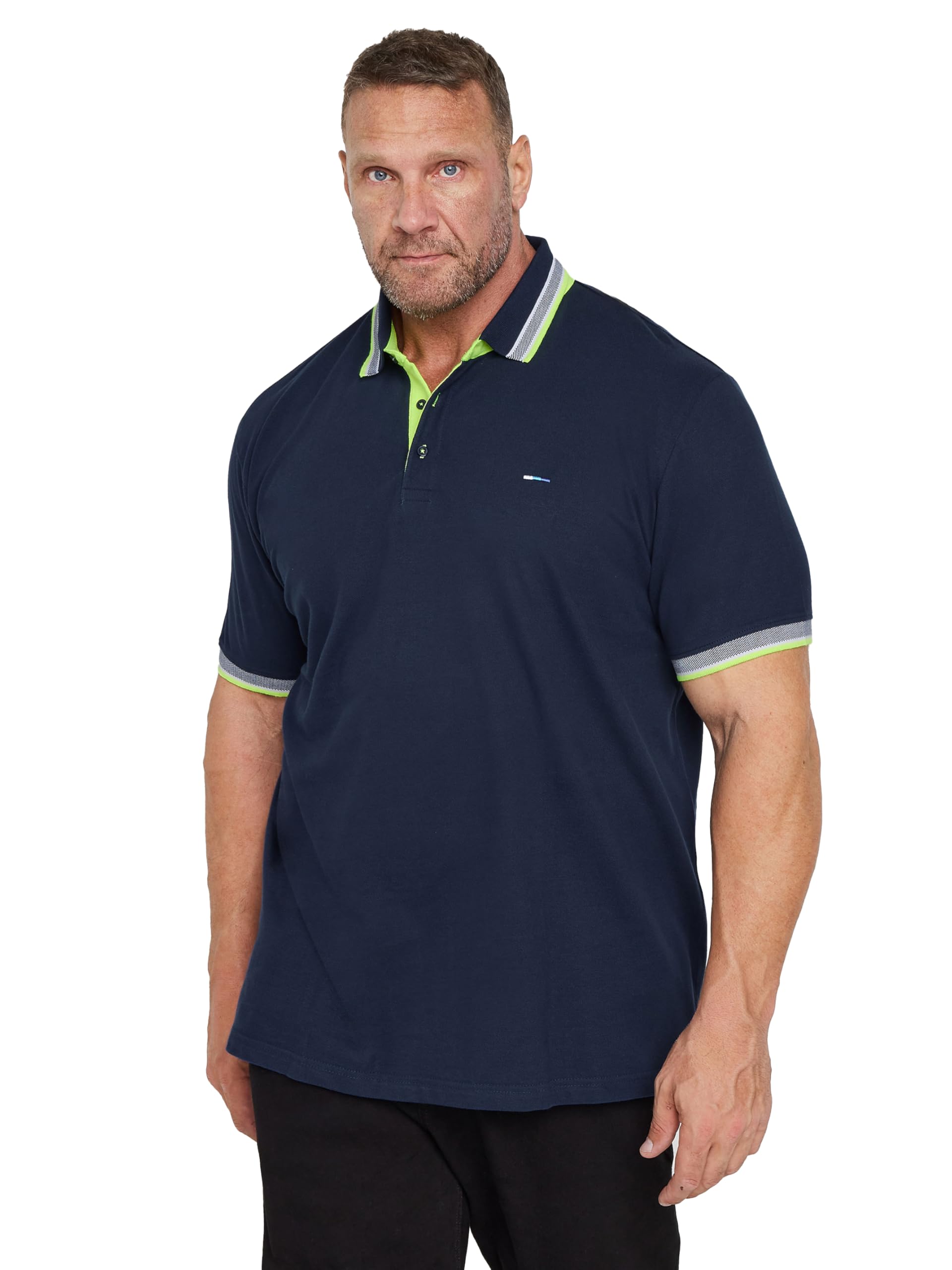 Badrhino Men's Blue Big & Tall Navy Neon Tipped Polo Shirt - Plus Curve 4XL Plus