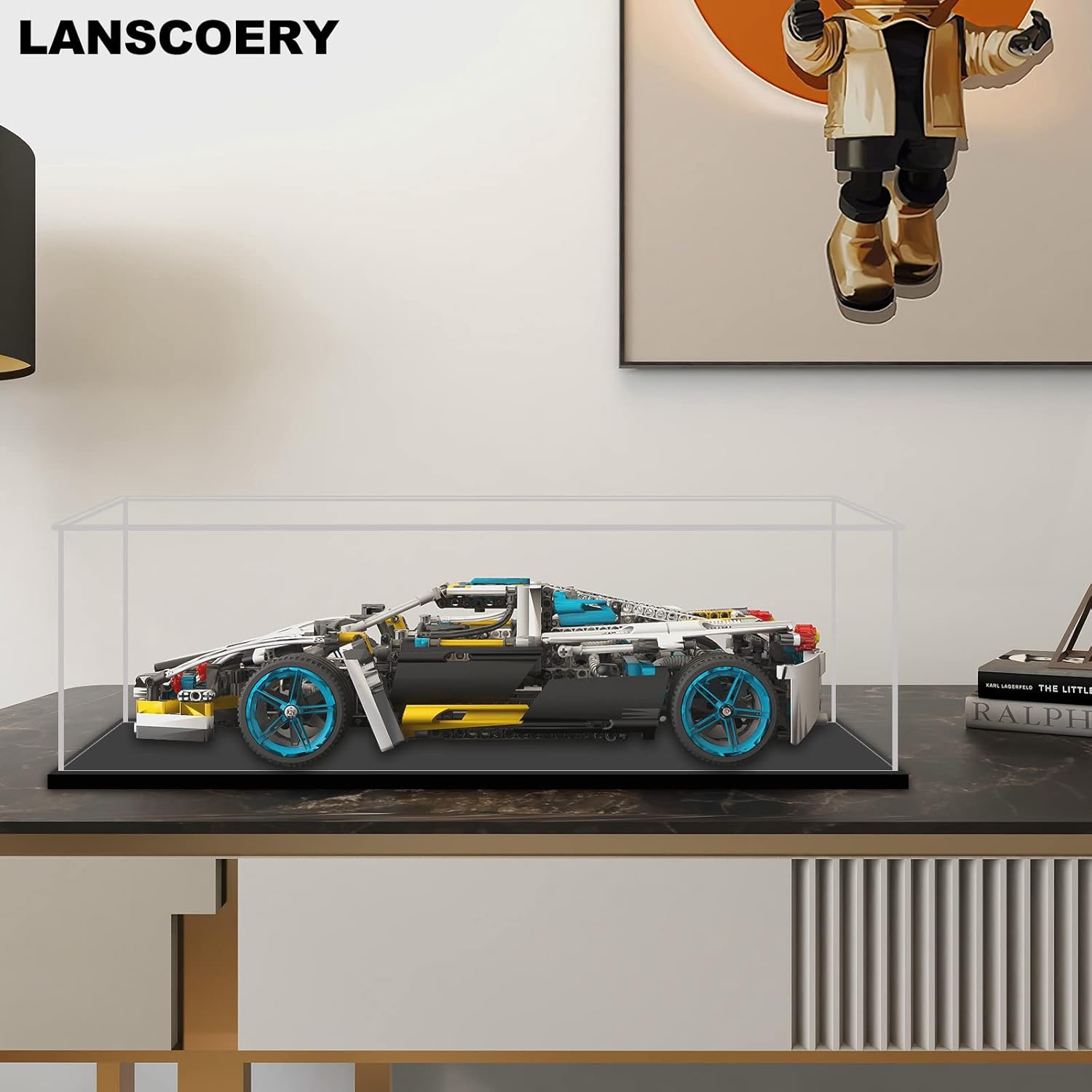 lanscoery large acrylic display case, 24.3x12.6x7.7 in, upgraded thickened uv-resistant showcase, 10mm heavy duty matte base, 98% clarity dustproof box for statues & memorabilia, scraper & led light 24.3 x 12.6 x 7.7 inches black