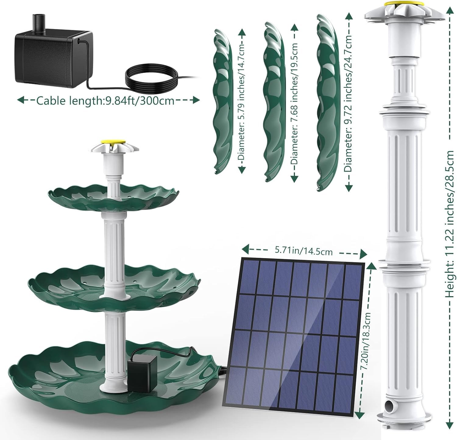 AMZtime DIY 3.5W Solarbrunnen für Draussen, 3Schicht abnehmbares Vogelbadset für Vogelbad und Gartenszenen Solarbrunnenset, DIY Solarbrunnen Abnehmbar und Geeignet für Garten, draussen