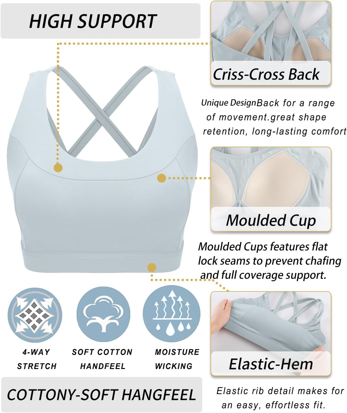 RUNNING GIRL Sports Bras for Women,Molded Cup Strappy Running High Support Sports Bras Workout Yoga Bra - Image 6