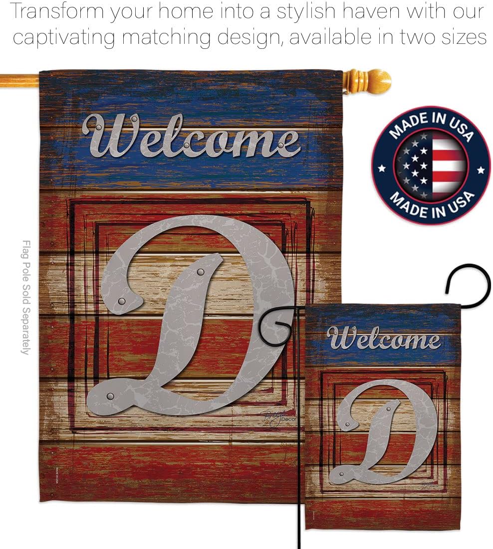 Breeze Decor - Patriotic D Initial Americana - Everyday Patriotic Impressions Decorative Vertical House Flag 28" x 40" Printed In USA