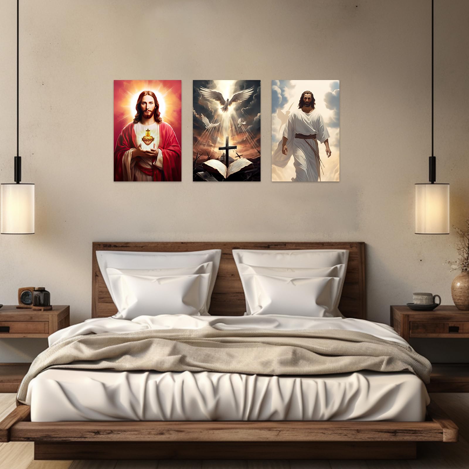 ZXHYWYM Stampa artistica da parete cristiana del Sacro Cuore di Gesù su tela con Dio religioso, stampa per soggiorno e camera da letto, cornice decorativa (30 x 45 cm)