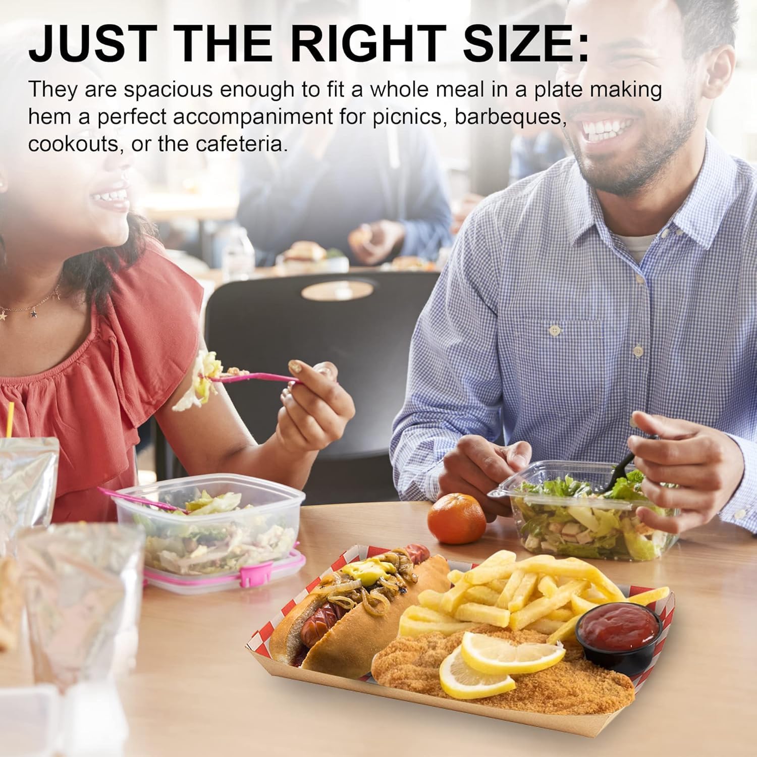 MT Products Red & White Cafeteria Food Tray 10" x 7" x 1.3" - Paper Lunch Tray - Pack of 250