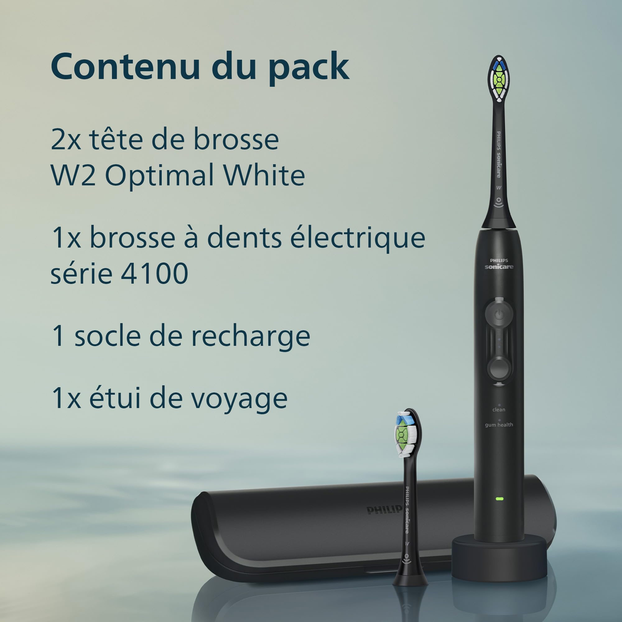Philips Sonicare série 4100 – Brosse à dents électrique sonique, capteur de pression, 4 réglages, EasyStart, SmarTimer, 21 jours d’autonomie, étui de voyage, coloris noir, modèle HX4044/52, [Nouveau]