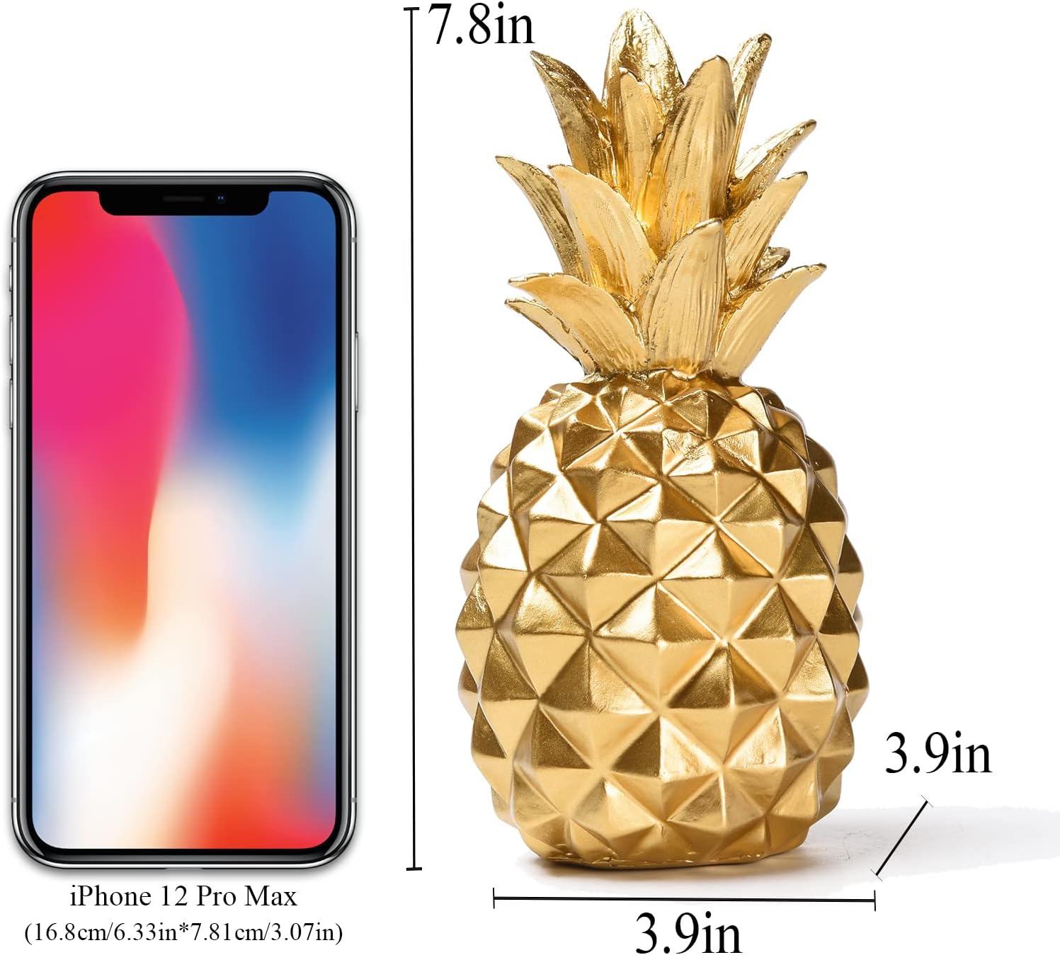 BRABUD Resin Pineapple Statue Gold Modern Simple Style Art Sculpture Living Room Bedroom Office Desktop Porch Piano Desktop Decoration 7.8''(H) TQGJBS99