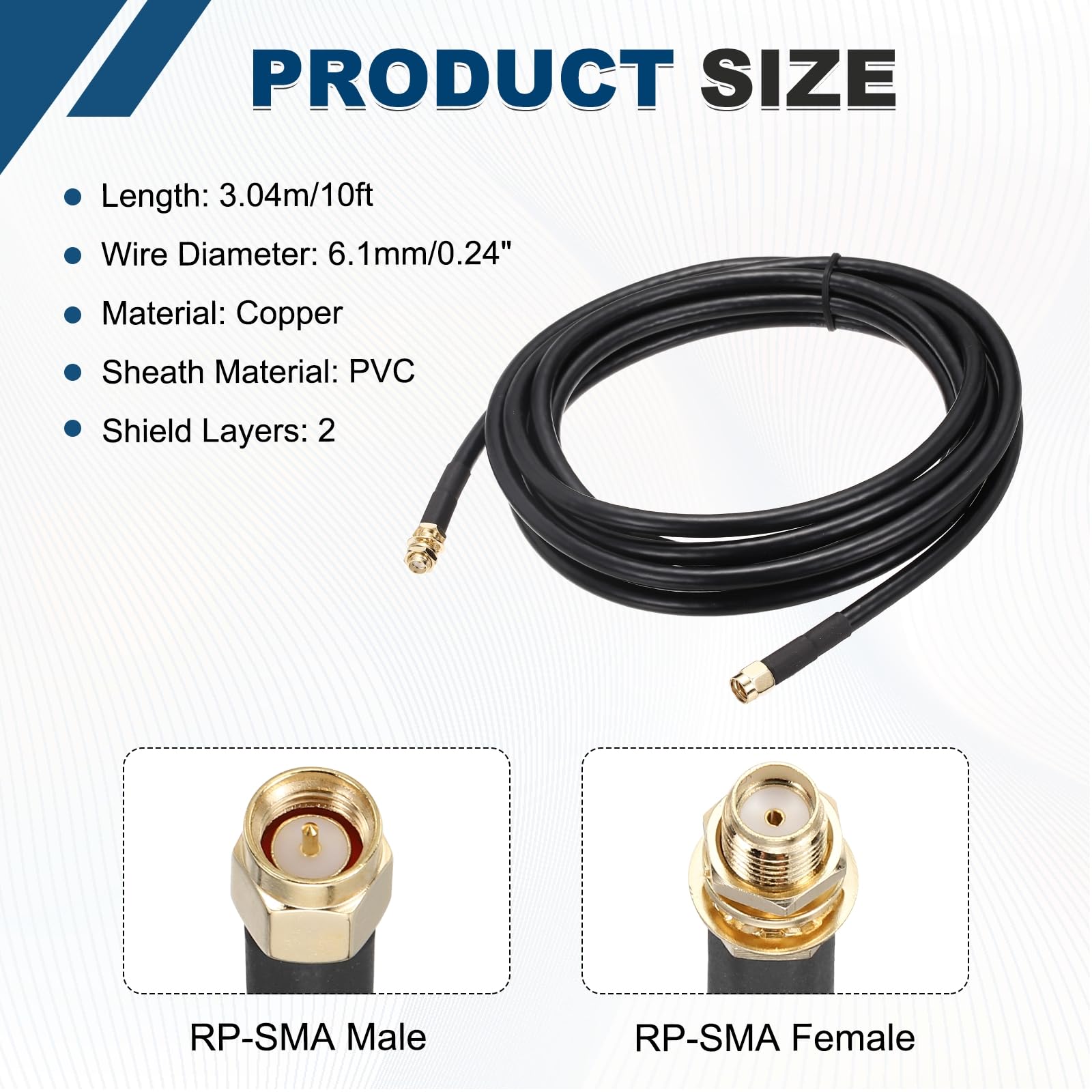 sourcing map KMR/LMR240 Koaxial-Verlängerungskabel, 50 Ohm, 3 m, SMA-Stecker auf SMA-Buchse, RF-Koaxialkabel, Antennenkabel, Verlängerung mit Stecker für 3G, 4G, 5G, LTE, Ham, WLAN, GPS, RF-Radio