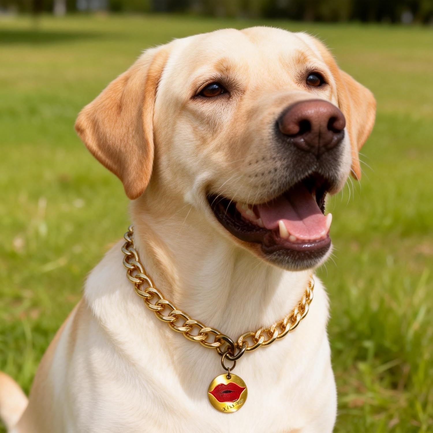 Stylish Dog Necklace, Gold Chain with Kiss Me Pendant, Chunky Chain Pet Accessory