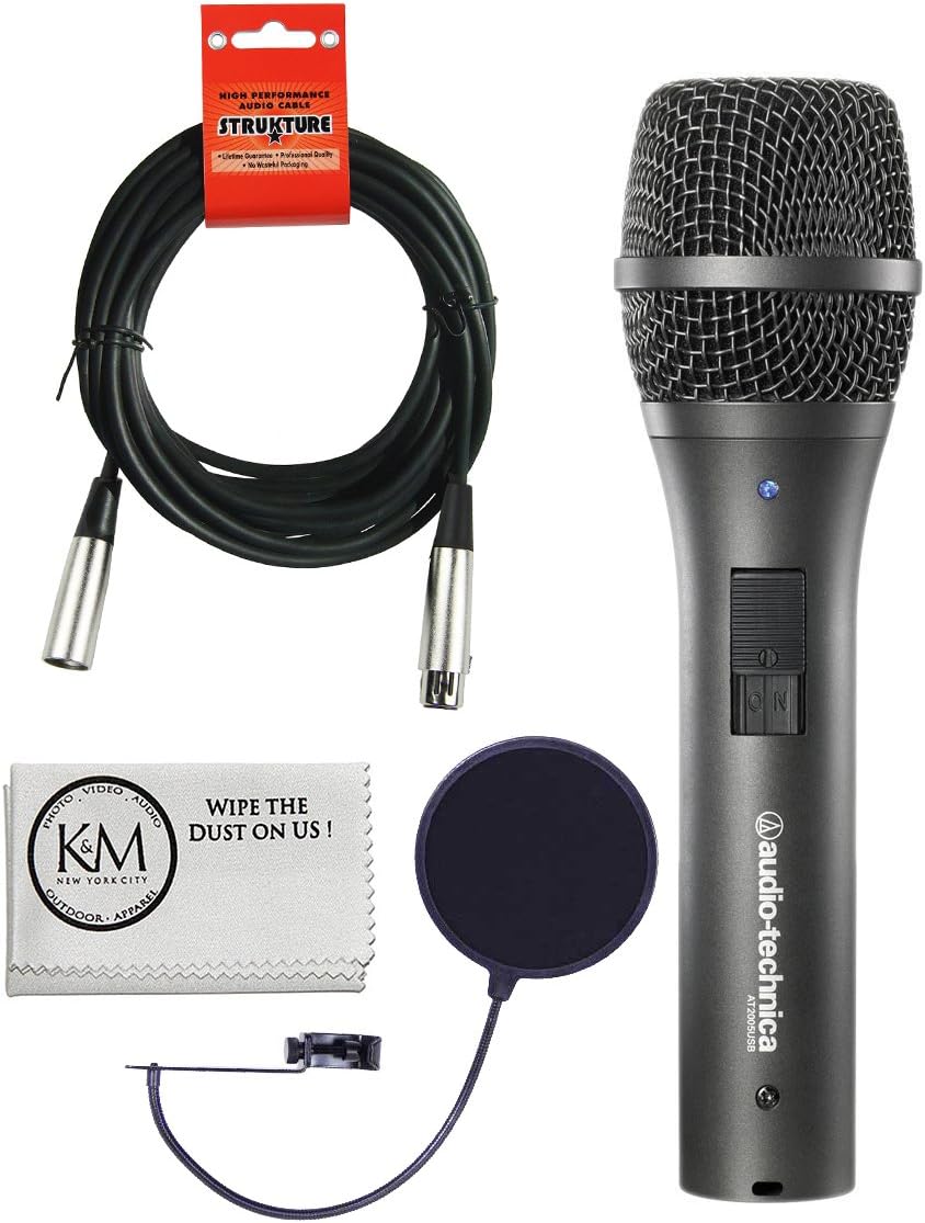 Audio Technica AT2020 Condenser Studio Microphone Bundle with Pop Filter and XLR Cable